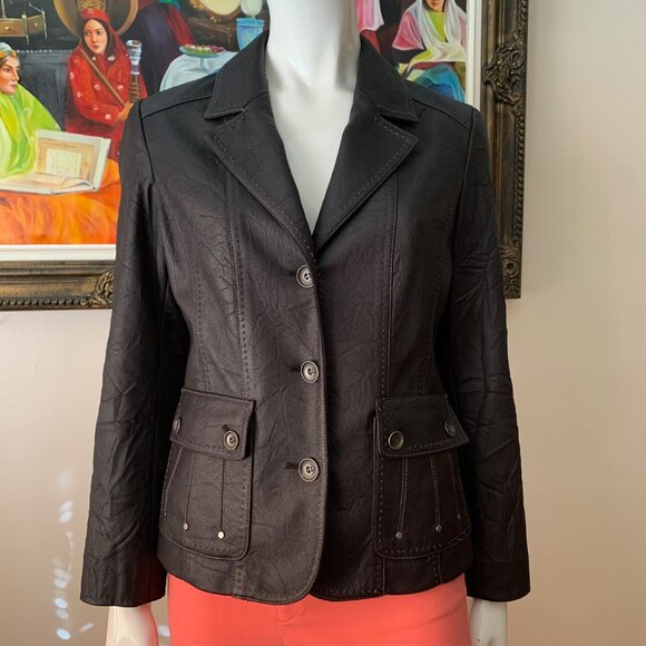 Proportion Petite Women's Conrad C Crinkled Blazer Faux Leather Jacket - Picture 3 of 11